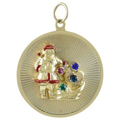 Vintage Santa Gemset Gold Charm
