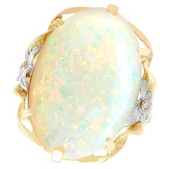 Antique 8.61 Carat White Opal and 0.04 Carat Diamond 15K Yellow Gold Dress Ring