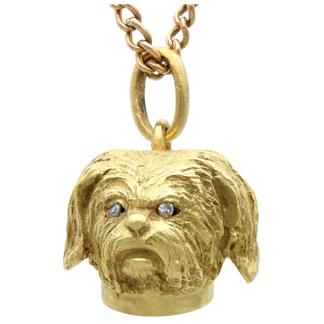 Antique Diamond and 18k Yellow Gold Dog Pendant For Sale