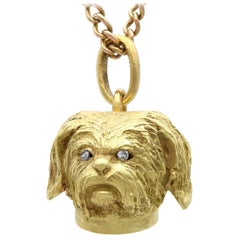 Antique Diamond and 18k Yellow Gold Shih Tzu/ Lhasa Apso Dog Pendant