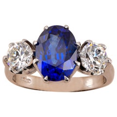 Royal Blue Natural Sapphire 1.15 Ct Diamond Trilogy Platinum Ring
