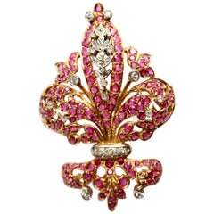 Broche héraldique Lily en or 18 carats, rubis et diamants
