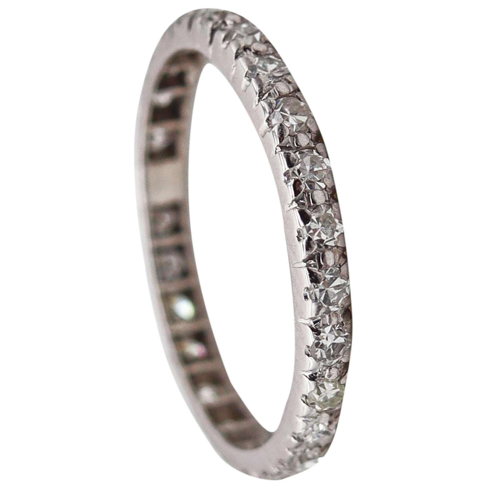 Art Deco 1930 Eternity Ring In Platinum With European Round Diamonds For Sale