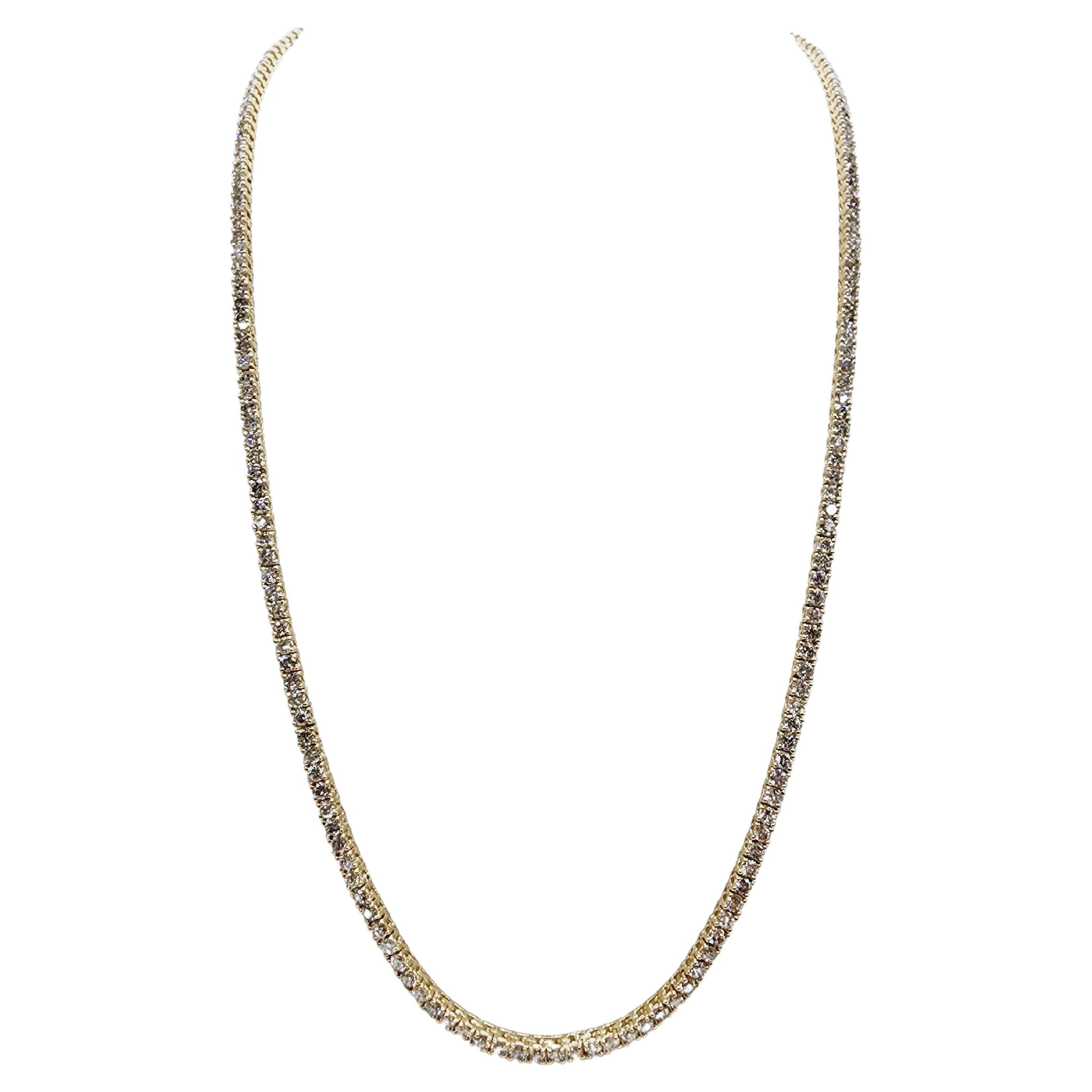 12.27 Carat Round Diamond Tennis Necklace 14 Karat Yellow Gold 20'' (collier de tennis en or jaune 14 carats)