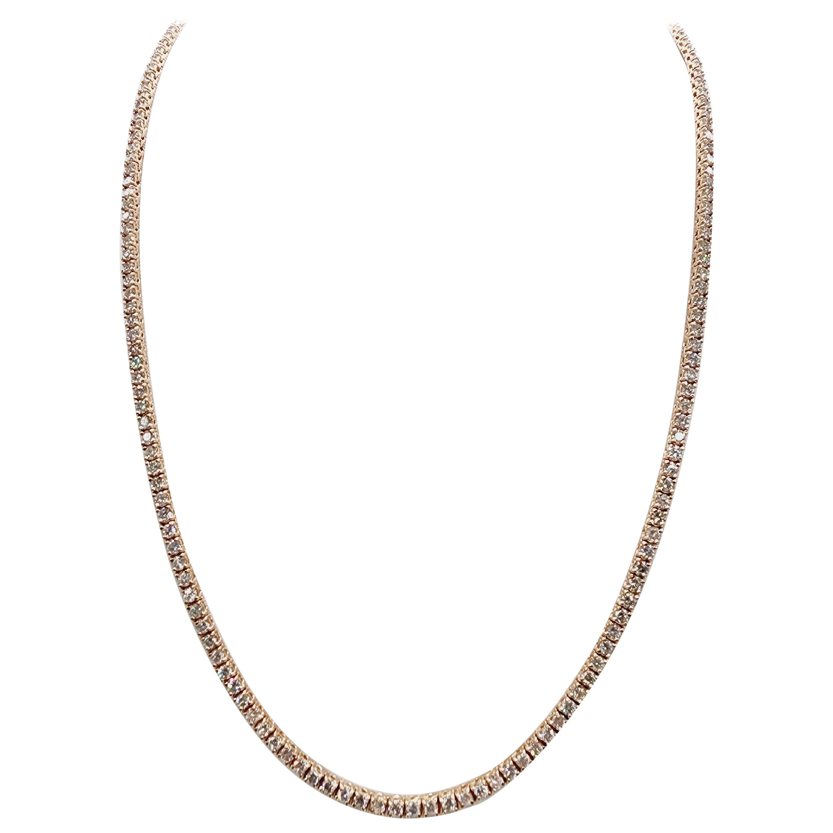7,35 Karat runder Diamant-Tennis-Halskette aus 14 Karat Roségold mit Brillantschliff