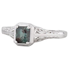 New 0.70ct Green Alexandrite Solitaire Ring 14k White Gold Size 6.5 Filigree