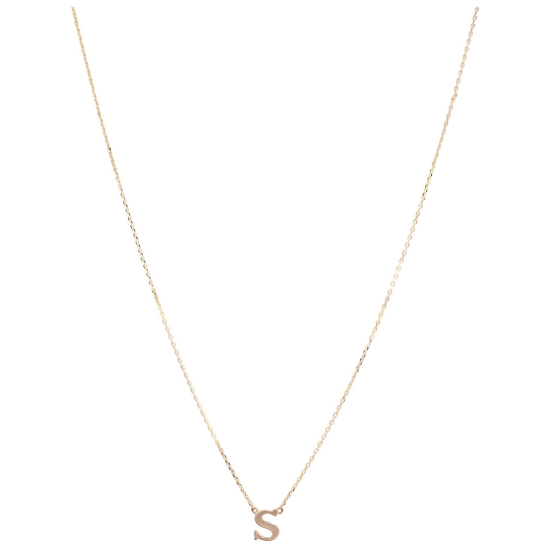 Rachel Koen 'S' Letter Pendant Chain Necklace 14k Yellow Gold For Sale