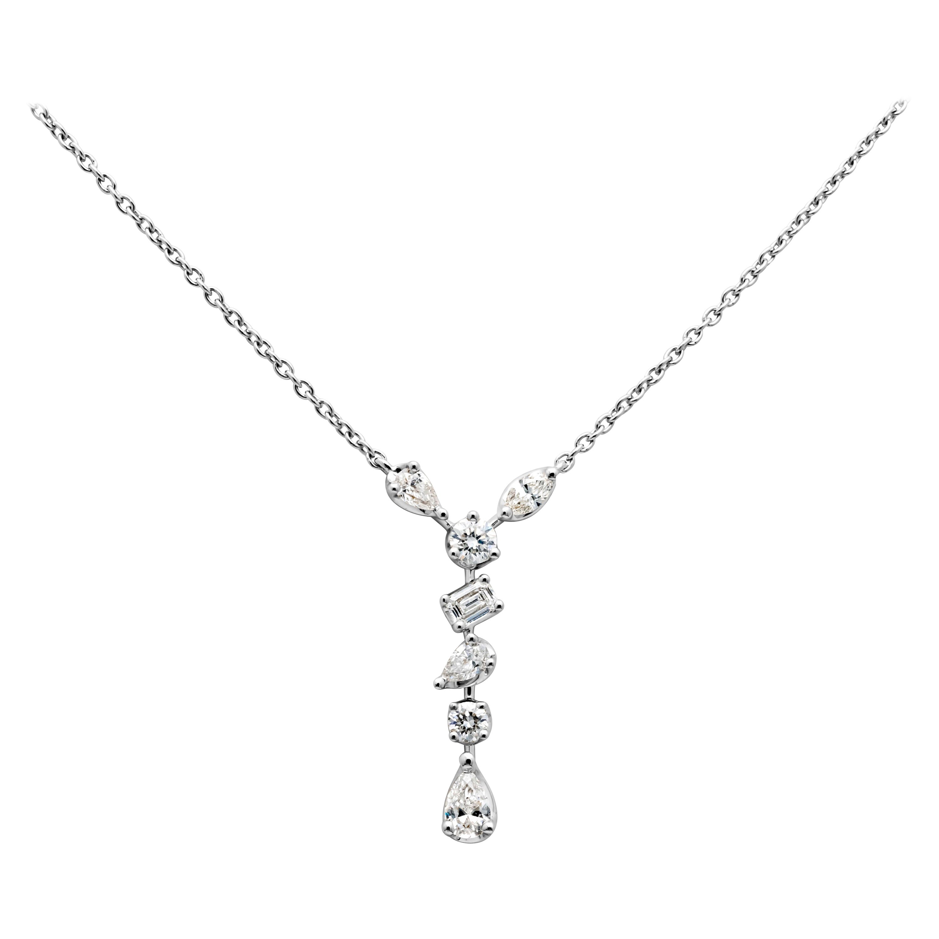 Roman Malakov 1.35 Carats Total Multi-Shape Diamond Drop Pendant Necklace