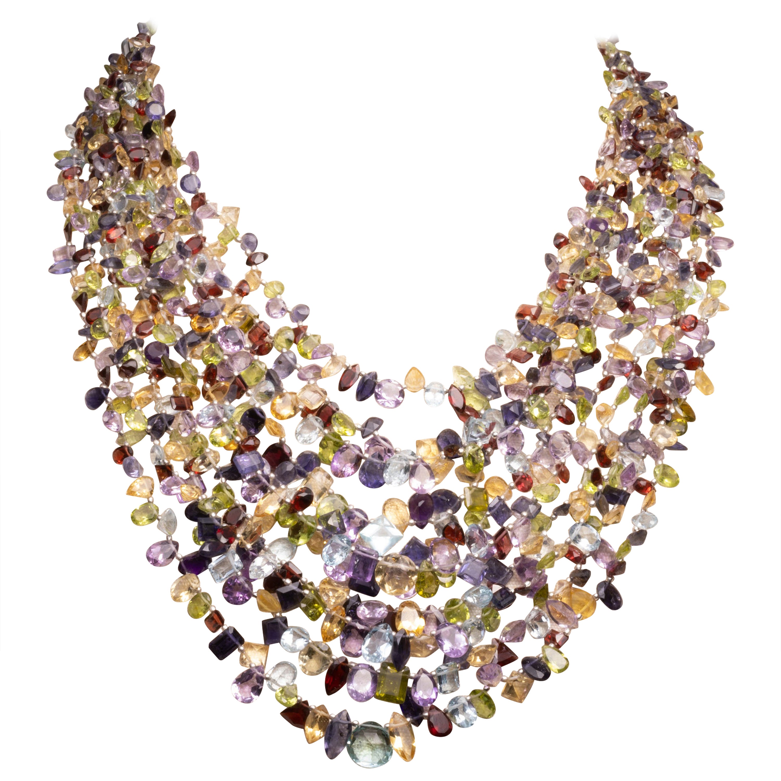 Multi-Strand Semi-Precious Beaded Necklace For Sale