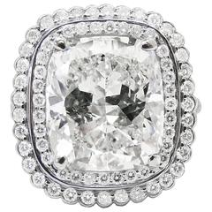 5.01 Carat Cushion GIA Cert Diamond and Platinum Pave Halo Ring