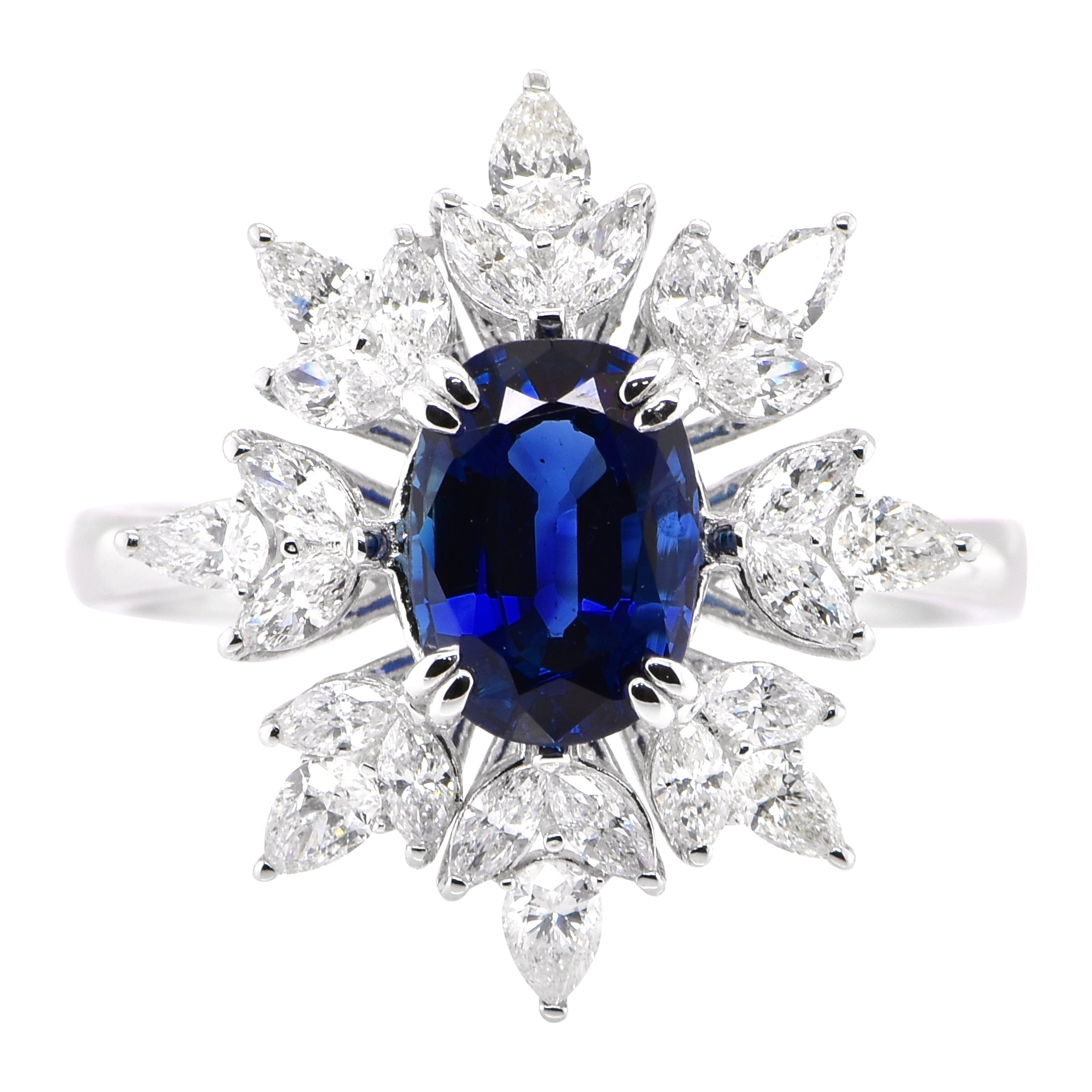 AIG Certified 1.80 Carat, Unheated Royal Blue Sapphire & Diamond Set in Platinum For Sale