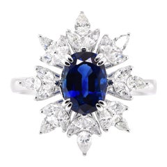 AIG Certified 1.80 Carat, Unheated Royal Blue Sapphire & Diamond Set in Platinum