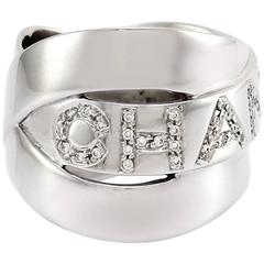 Chanel Micro-Pavé Diamond White Gold Crossover Logo Band Ring 11