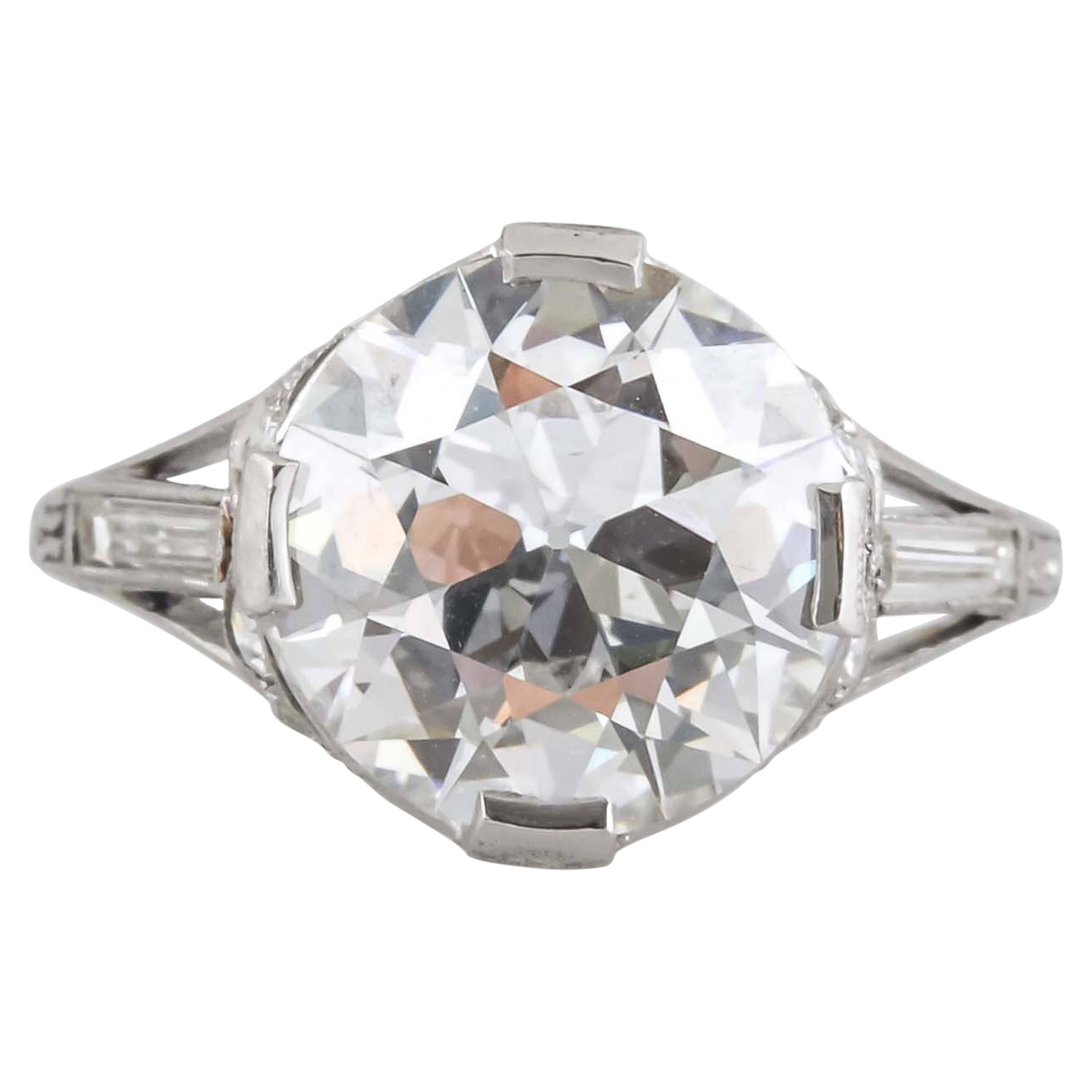 Bague de fiançailles Art Déco en diamant de taille européenne de 4,06 carats