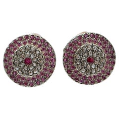 Vintage Rubies, Diamonds, Rose Gold and Silver Earrings