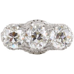 Edwardian Three-Stone Diamond Filigree Platinum Engagement Ring