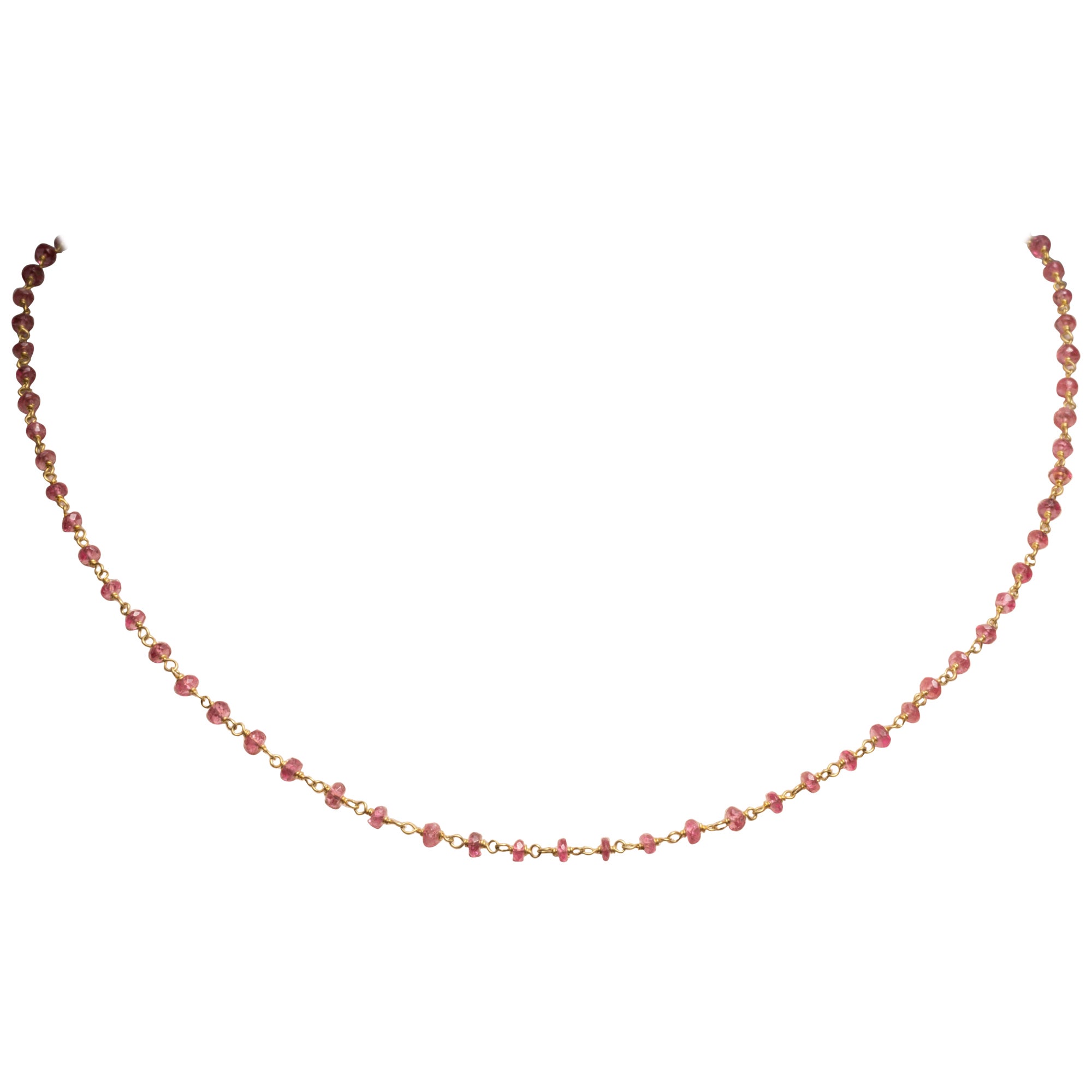 18K Gold Chain Necklace with Burmese Pink Ruby Beads For Sale