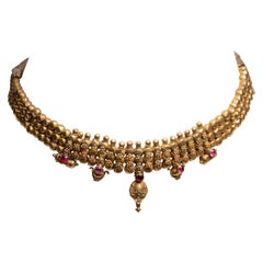 Vintage 18K Gold Indian Choker Necklace, Mid-1900's