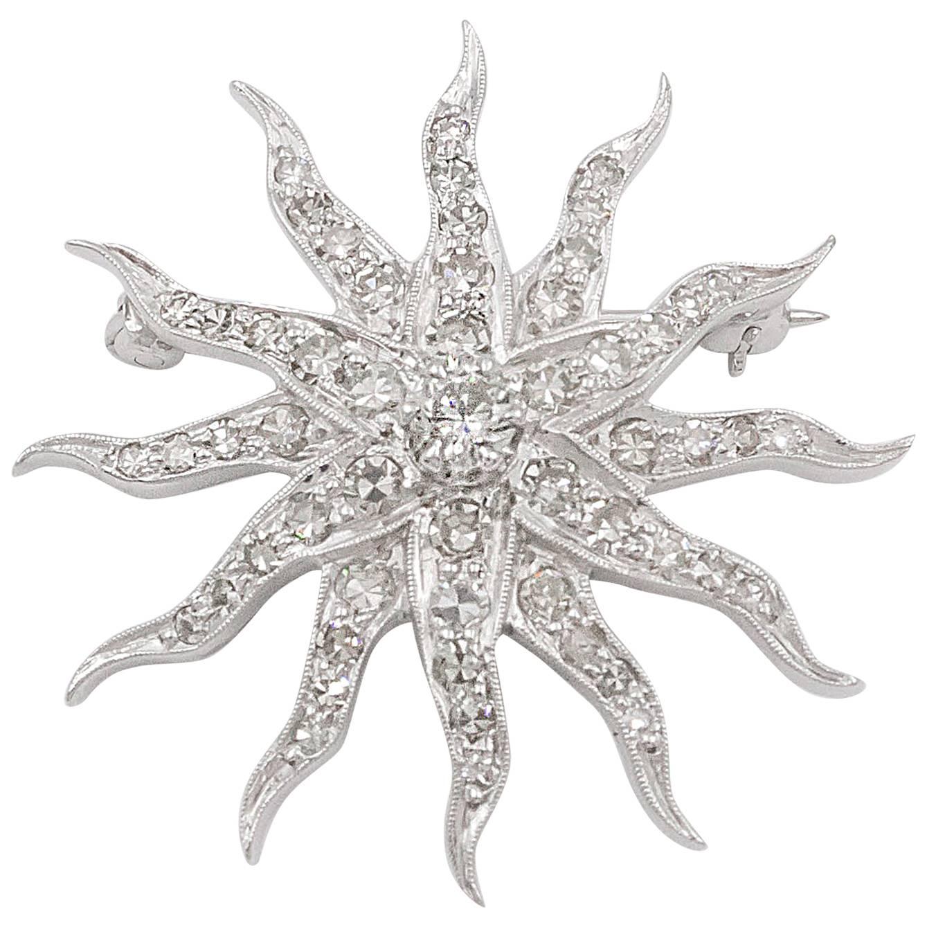 Dazzling Belle Epoque Diamond Set Sunburst Brooch For Sale