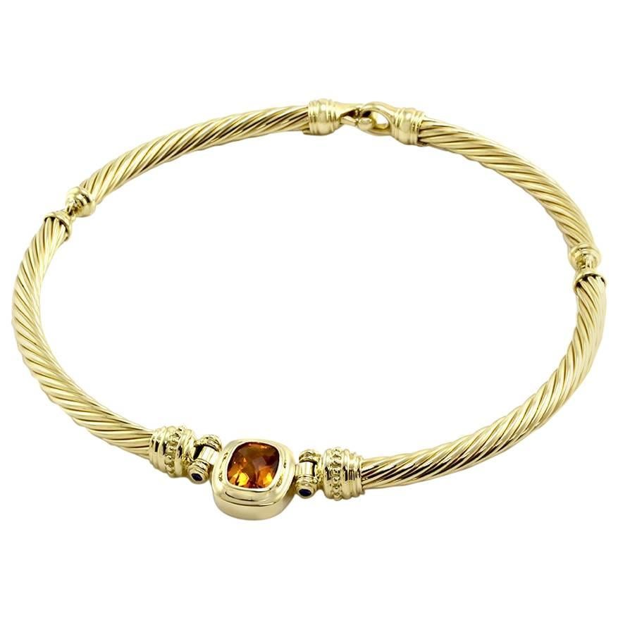David Yurman Citrine Sapphire Gold Cable Necklace  For Sale
