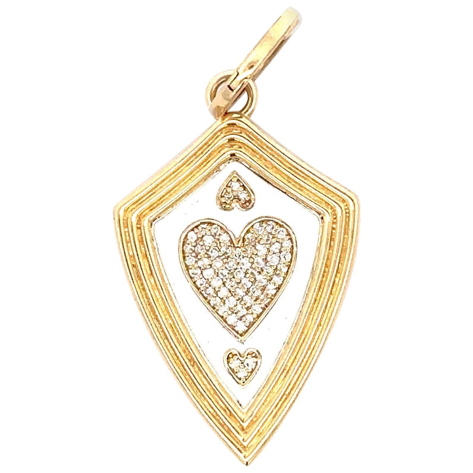 One of a Kind White Ceramic Pavé Heart Shield Hinged Charm - Y14