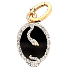 Adina Reyter Einzigartiger Onyx + Diamant Oval Schlangenanhänger mit Scharnier Charme - Y14