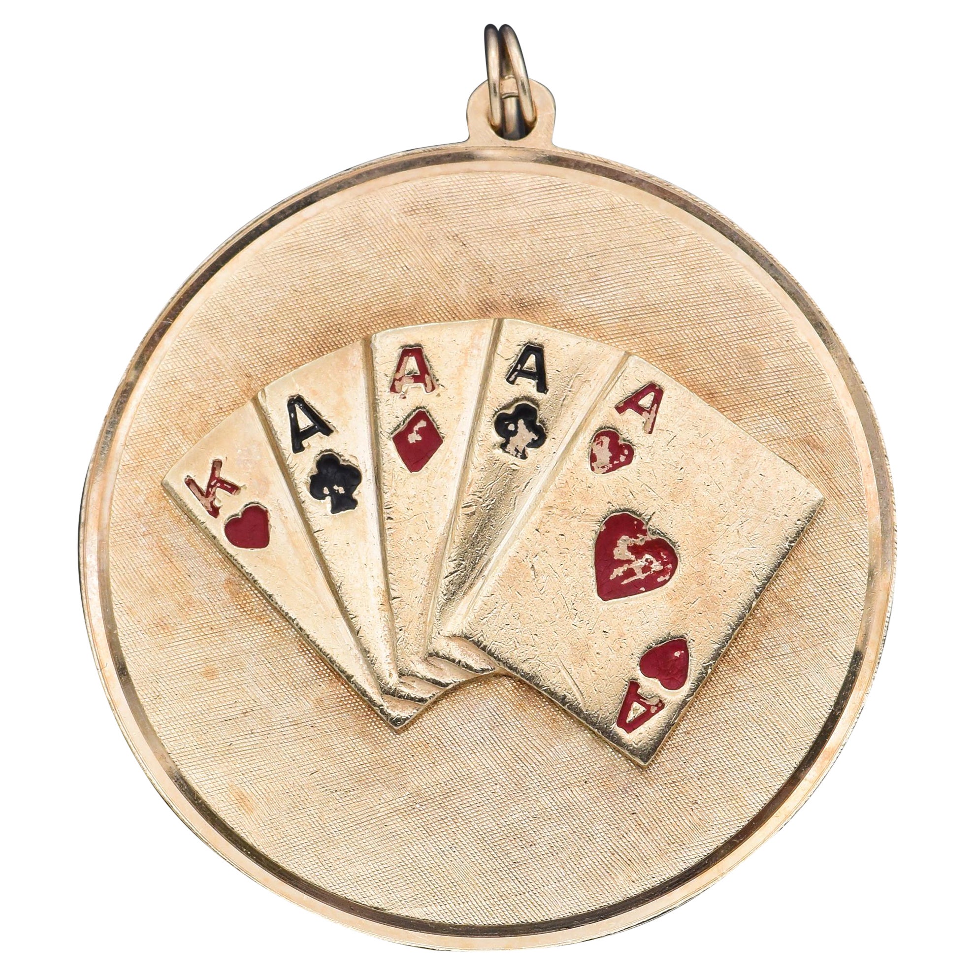 Vintage 14K Yellow Gold King and 4 Aces Playing Cards Pendant For Sale