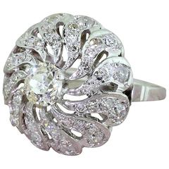 Edwardian 3.28 Carat Old Cut Diamond Platinum Bombé Cluster Ring