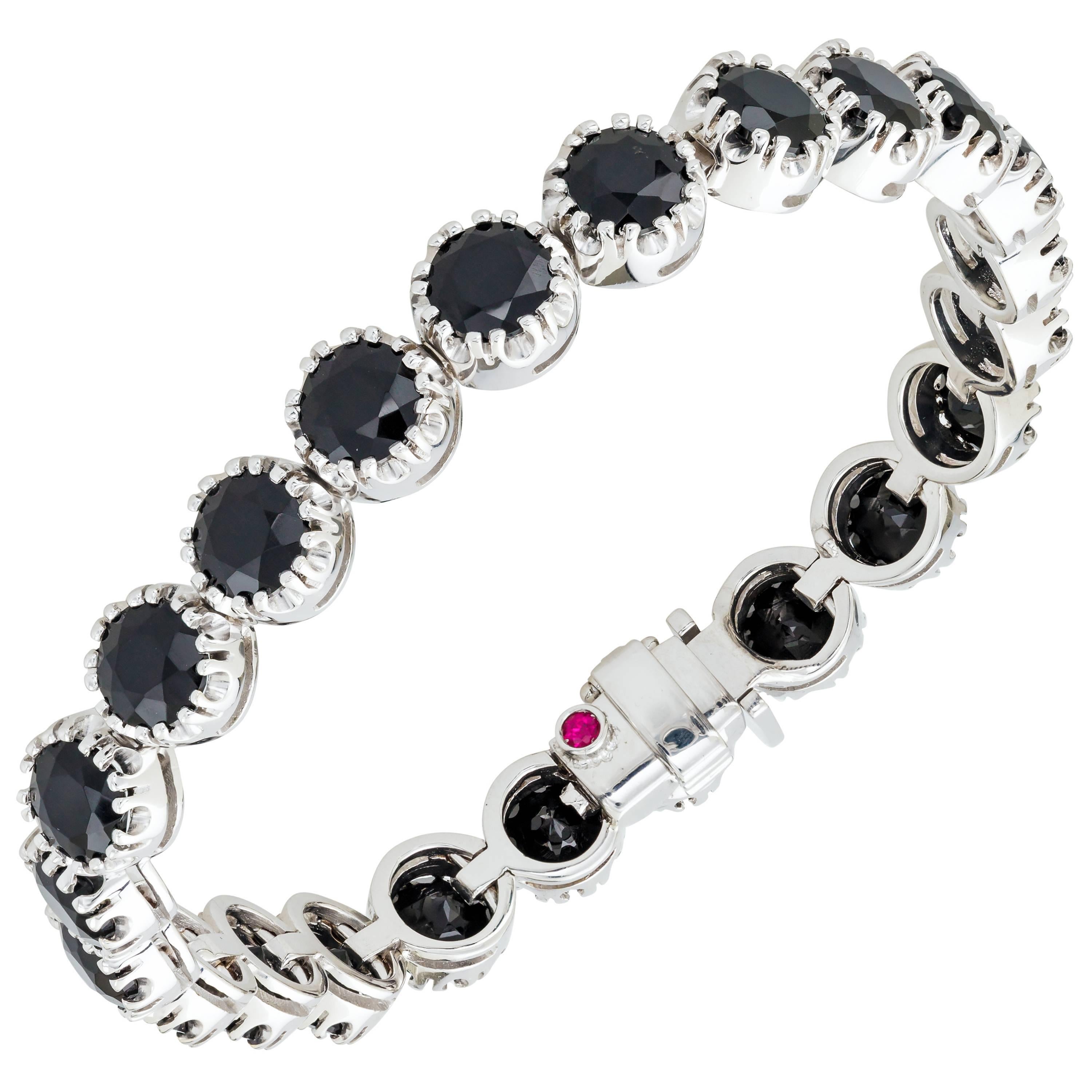 Roberto Coin Bracelet 18 Karat White Gold with Onyx and Signature Ruby For Sale