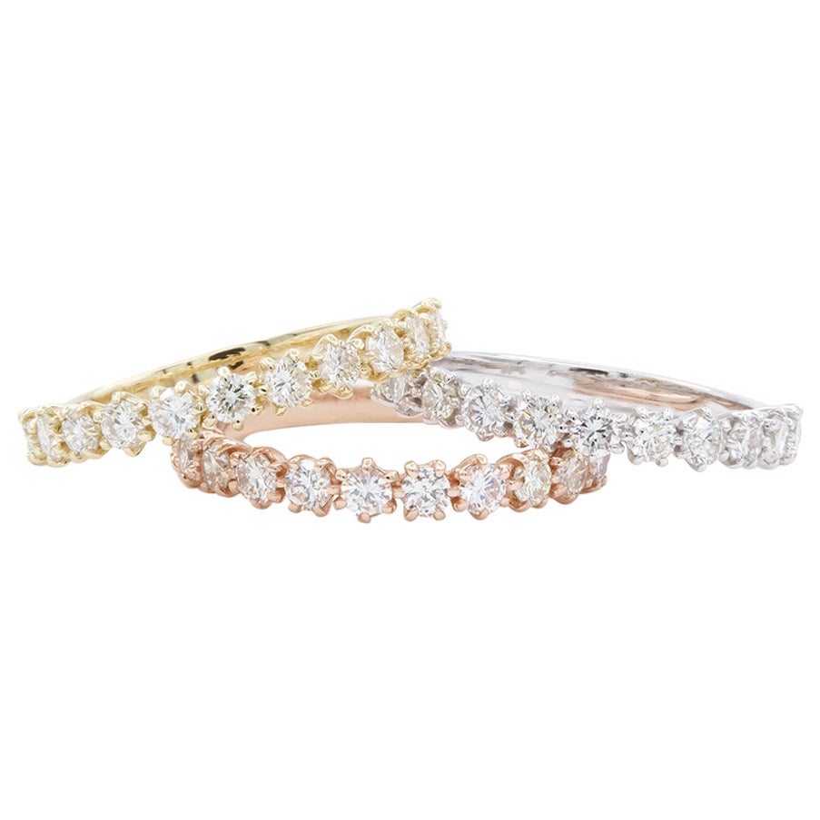 14k White Yellow & Rose Gold Diamond Stacking Fashion Rings 1.55ctw G-H/VS-SI For Sale