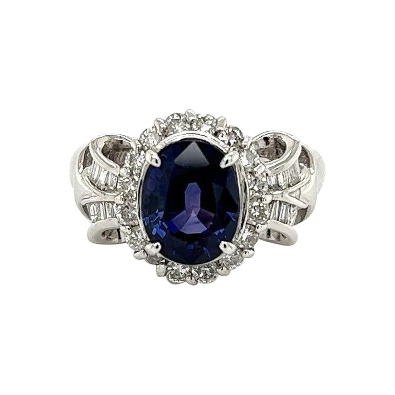 Vintage 2.81 Carat GIA Sapphire and Diamond Platinum Cocktail Ring For Sale