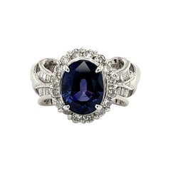 Bague cocktail vintage en platine avec saphir GIA de 2,81 carats et diamants