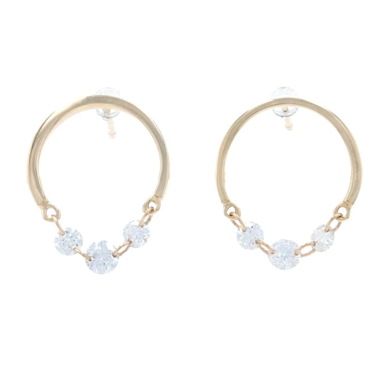 Yellow Gold Dashing Diamonds Half-Circle Drop Earrings 14k Round .36ctw Pierced For Sale