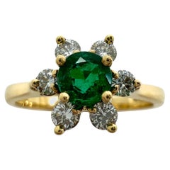 Vintage Tiffany & Co. Round Cut Emerald And Diamond 18k Gold Cluster Flower Ring