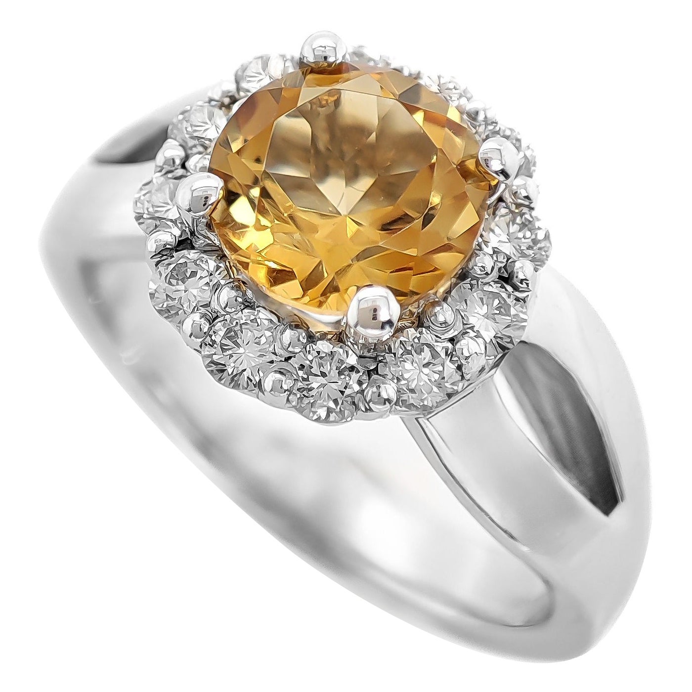 Bague de fiançailles en or blanc 14 carats, quartz rond et diamant blanc de 1,60 carat