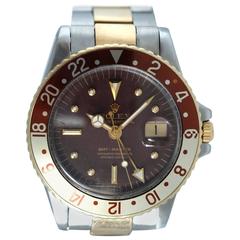 Vintage Rolex Yellow Gold Stainless Steel GMT Root Beer Dial Wristwatch