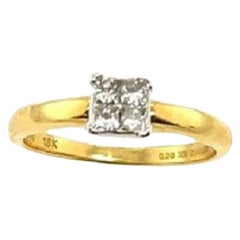 Classic 0.20ct, 4 Princess Cut Diamond Ring in 18ct Yellow & White Gold