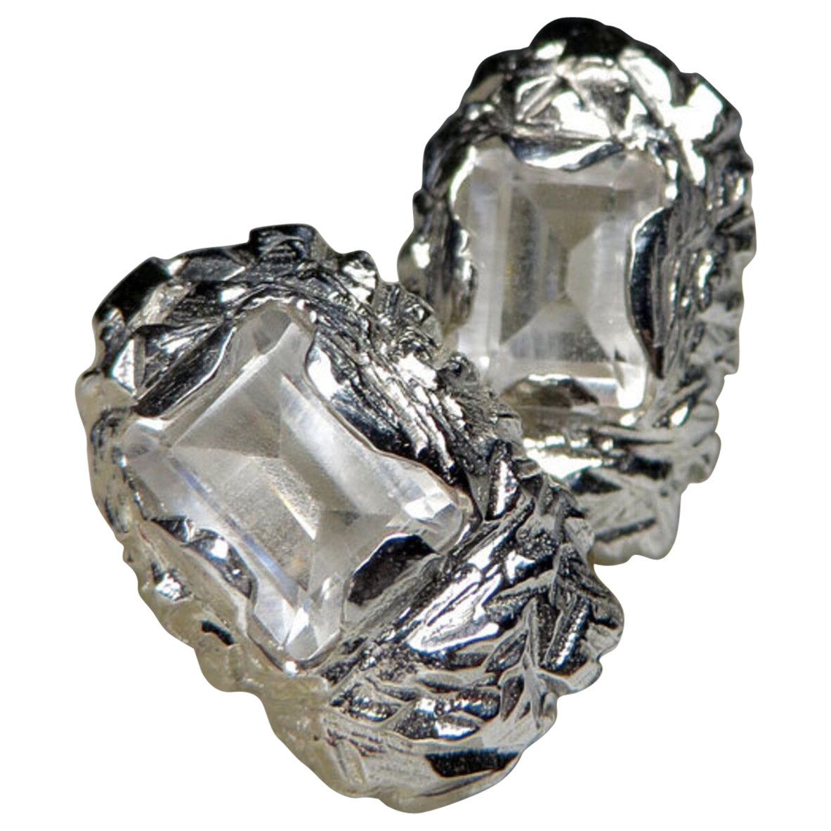 Rock Crystal Silver Earrings Fantasy Octagon Cut Pure Clear Quartz Gemstone  For Sale
