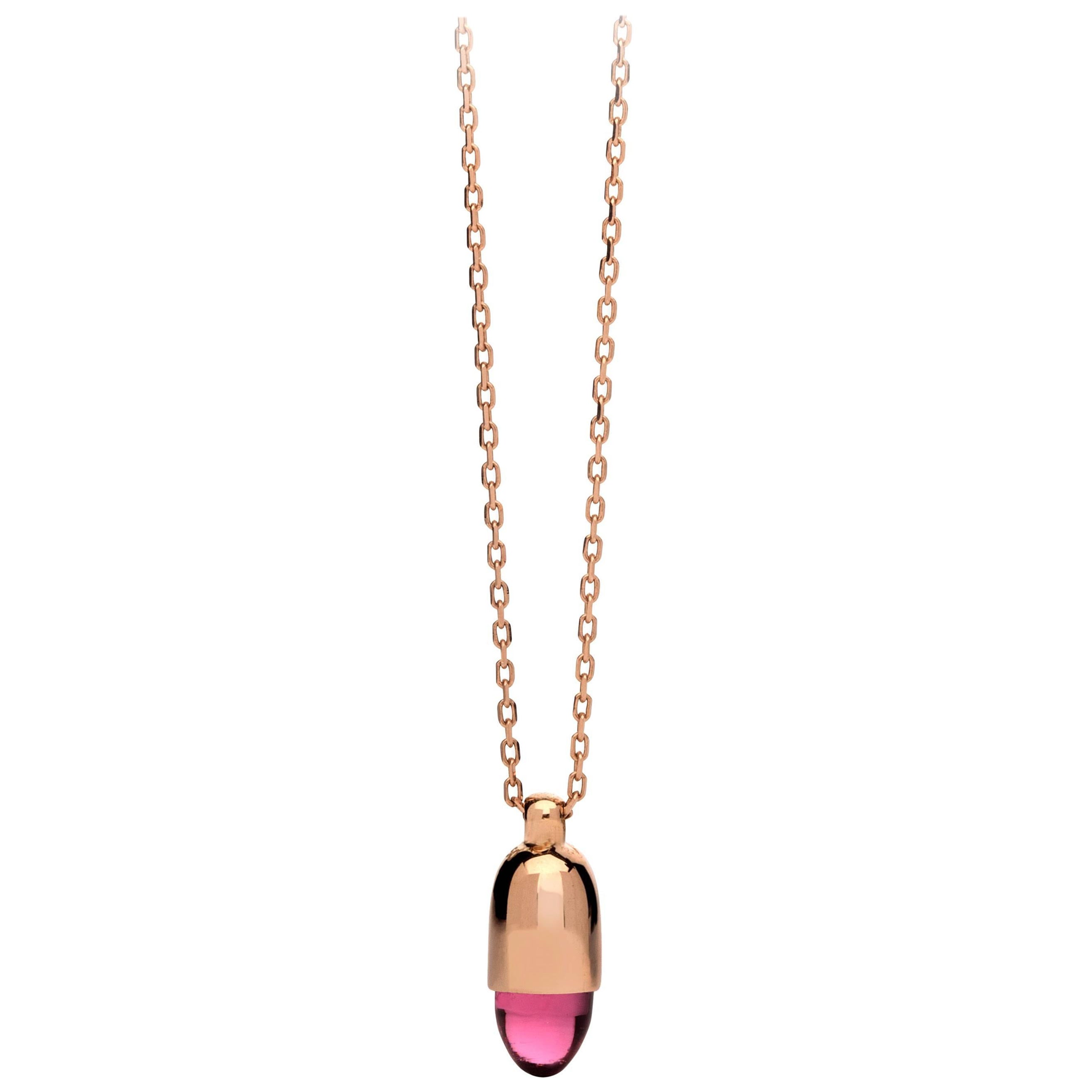 MAVIADA's Skopelos mini 18k Rose Gold Pink Tourmaline Pendant Necklace For Sale