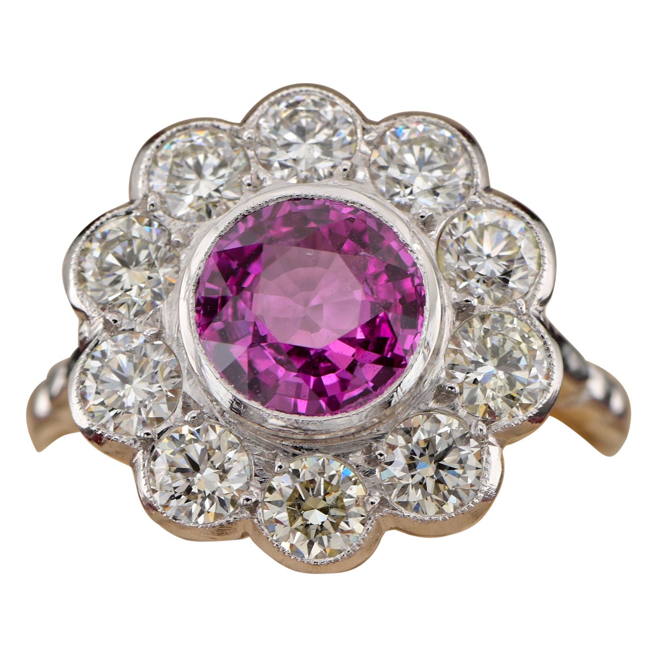 Bague de succession en platine avec saphir rose naturel de 2,0 carats et diamants de 1,80 carat