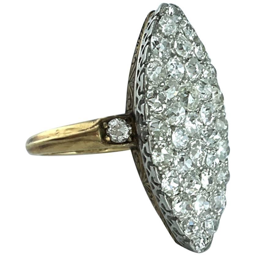 1900s Antique Diamond, Platinum and Gold Marquise Ring