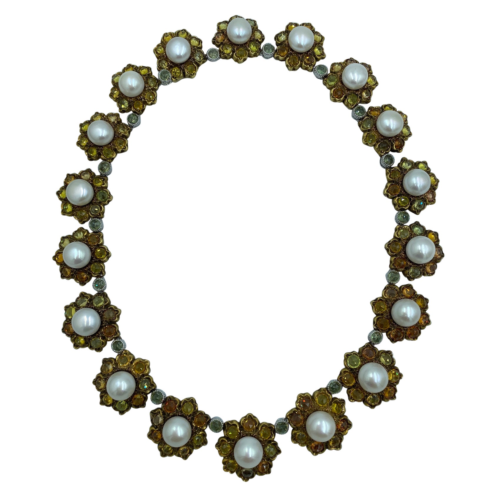 Bucellati 1980s pearl and yellow sapphire necklace