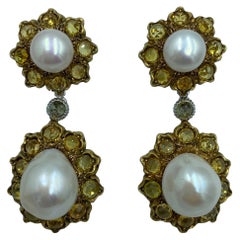 Buccellati 1980s pearl and yellow sapphire earrings