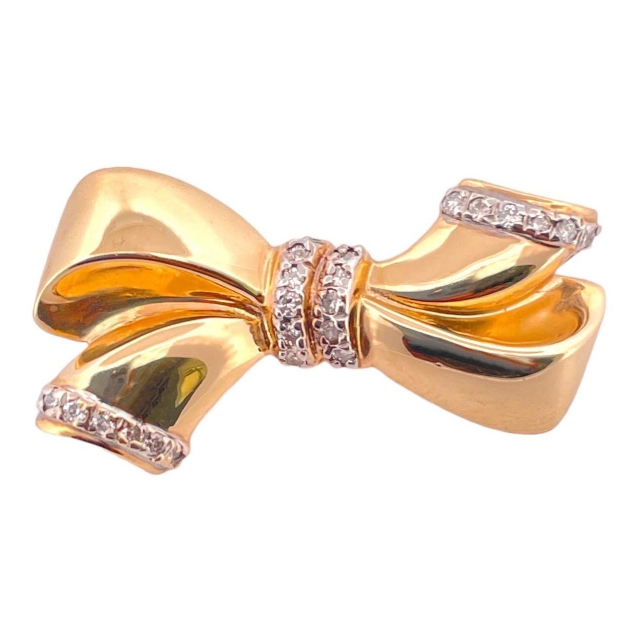 Diamond Bow Pendant - 14K Yellow Gold For Sale