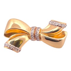 Vintage Diamond Bow Pendant - 14K Yellow Gold