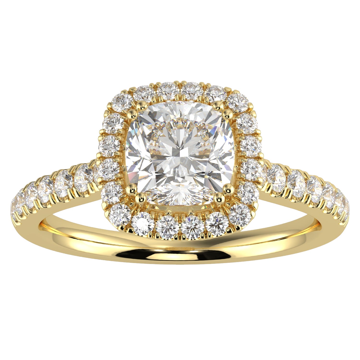 Bague en forme de halo avec un diamant naturel de 1ct, couleur G-H, pureté SI, taille coussin parfaite en vente