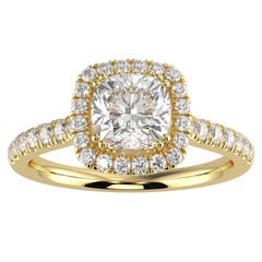 Bague en forme de halo avec un diamant naturel de 1ct, couleur G-H, pureté SI, taille coussin parfaite