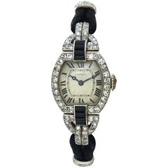 1920s Cartier Paris Art Deco Diamond Onyx Wristwatch 6