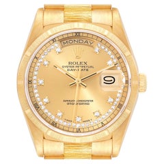 Vintage Rolex President Day-Date Yellow Gold Bark Diamond Dial Mens Watch 18248