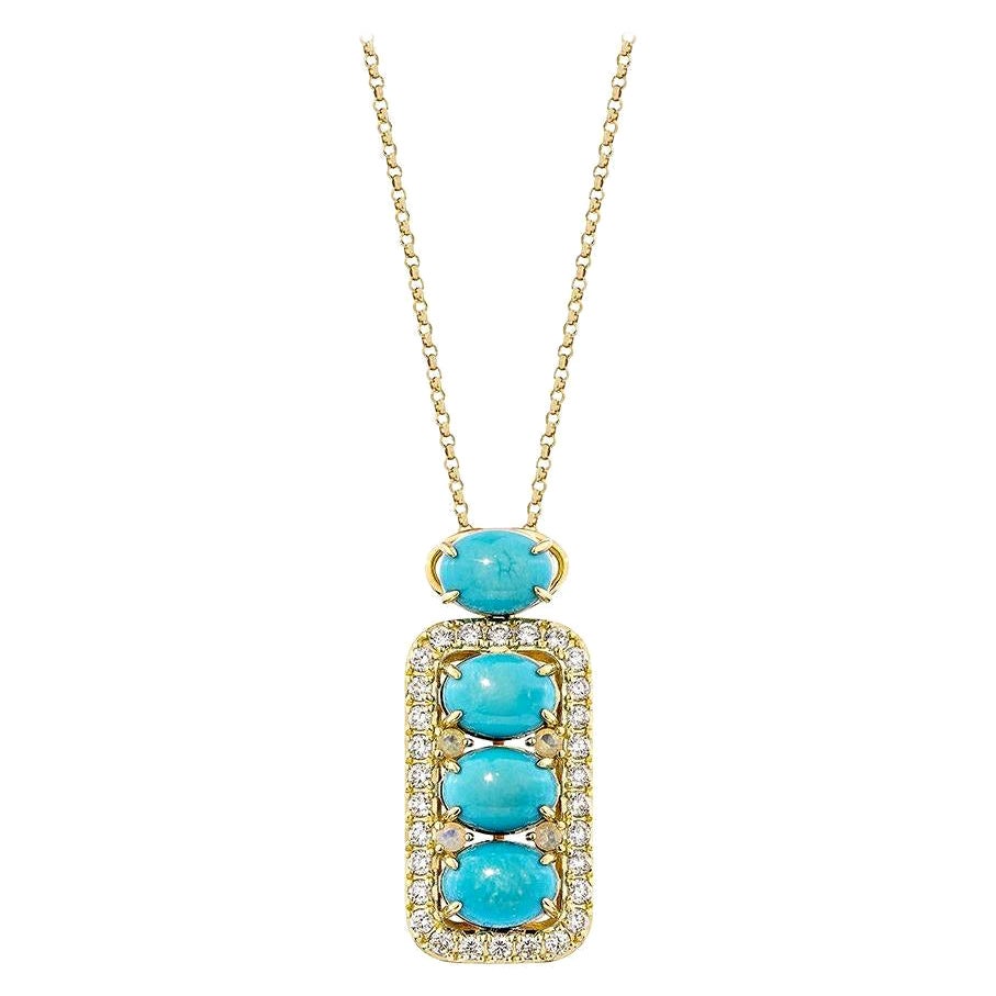 4.355 Carat Turquoise Pendant in 18Karat Yellow Gold with Opal & White Diamond. For Sale
